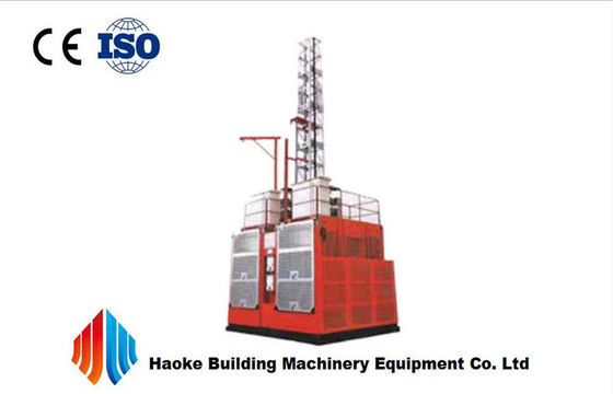 Twin Cage Red or Hot Dipped Zinc Passenger Hoist Elevator 2000kg SC200 / 200 For Construction