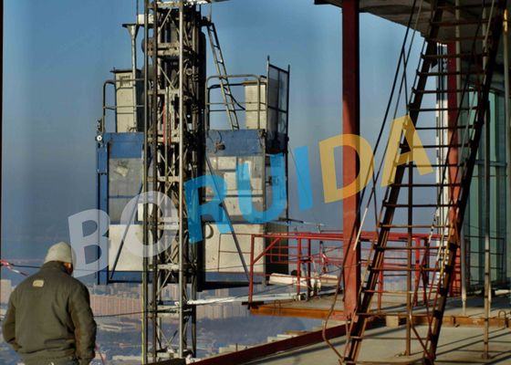 Blue Cage Of Construction Hoist Elevator , Construction Material and Personal , Single Lifting Cage